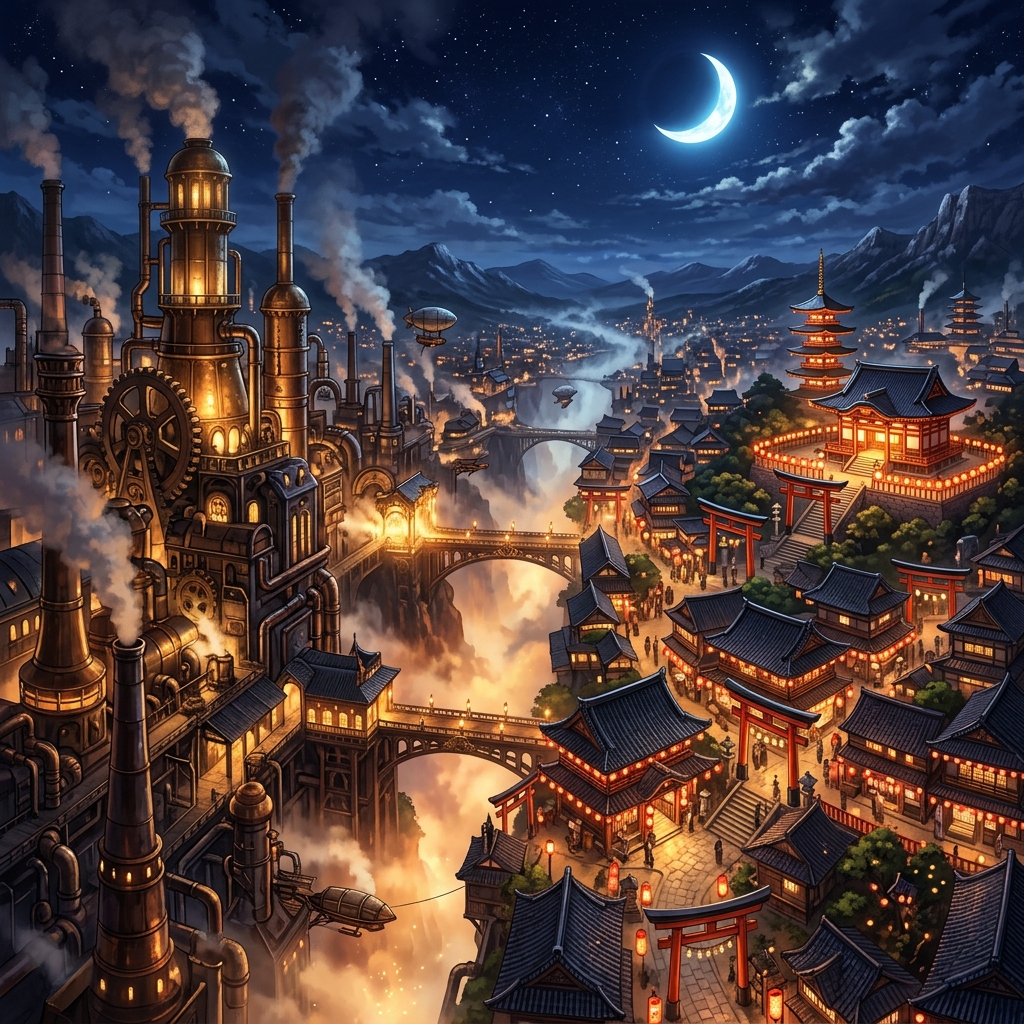 コンセプトアート：不夜城『汽京』全景パノラマ